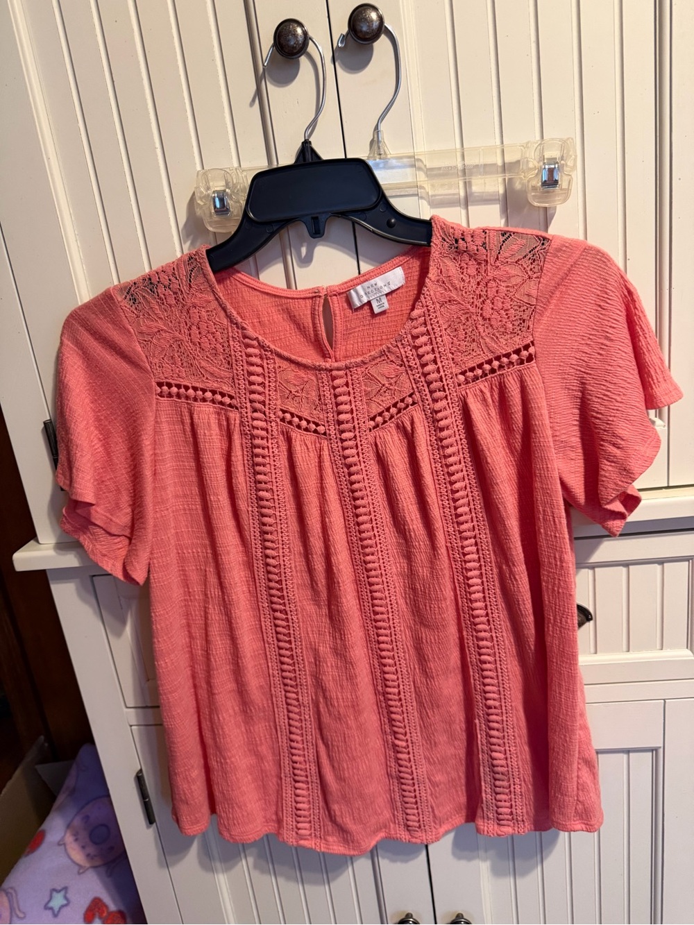 new directions Coral Crochet-Trim Short Sleeve Blouse